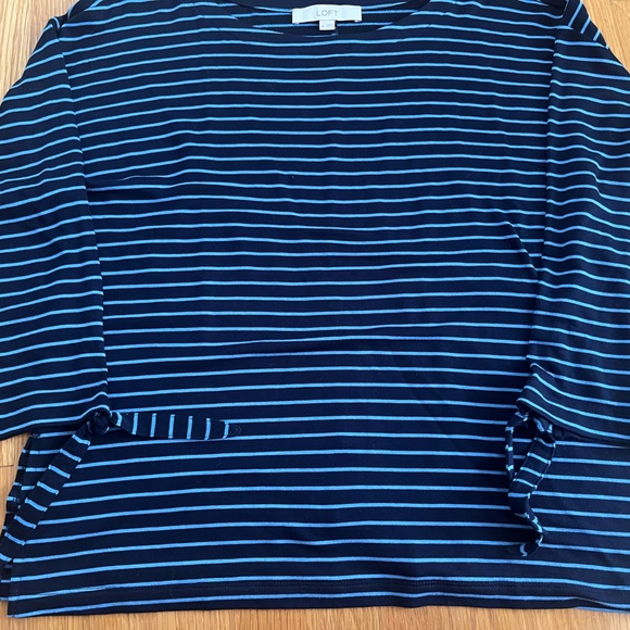 LOFT Navy Blue/Light Blue Stripe Long Sleeve Top - Picture 1 of 4